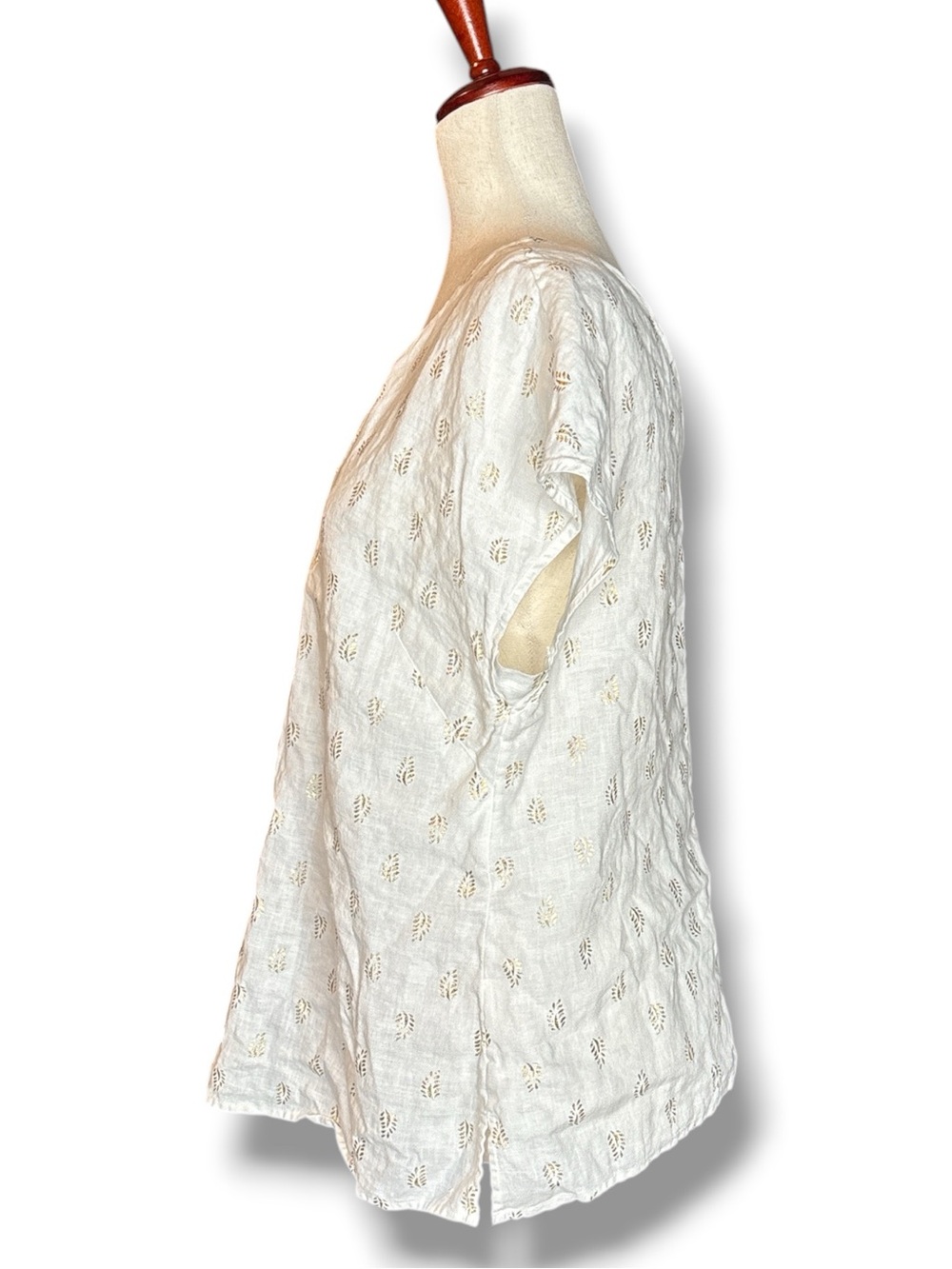 Boden White Linen Gold Palm Leaf Print V-Neck Cap Sleeve Top Size 8 - Picture 5 of 8